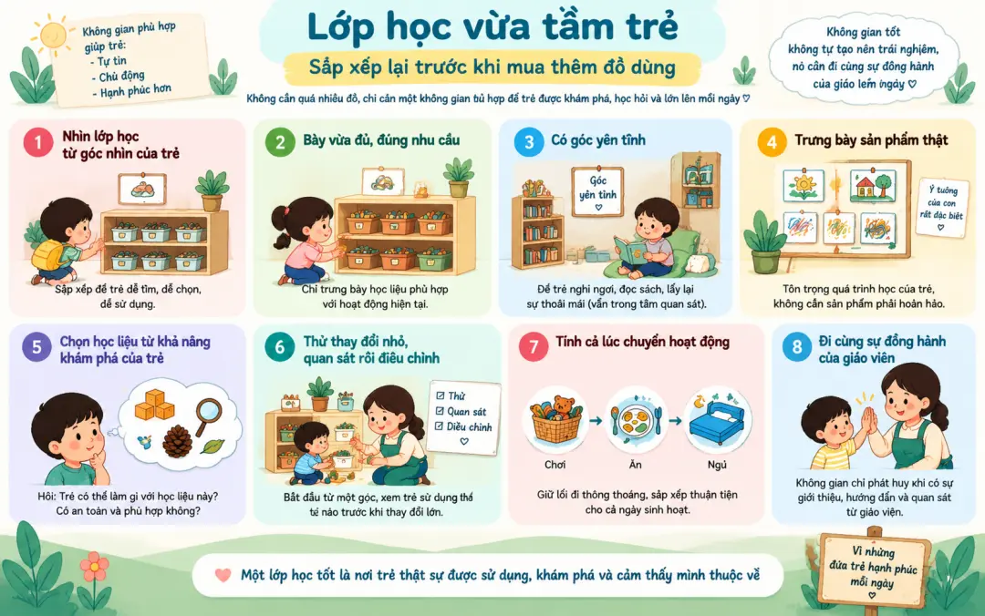Lớp học vừa tầm trẻ: Sắp xếp lại trước khi mua thêm đồ dùng