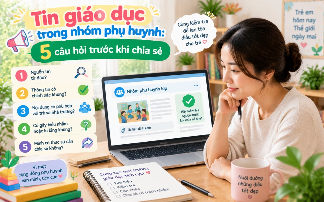 Phụ huynh kiểm tra nguồn một thông tin giáo dục trên máy tính